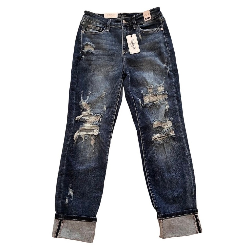 Judy Blue mid rise destroyed boyfriend fit jean size 5/27 NWT